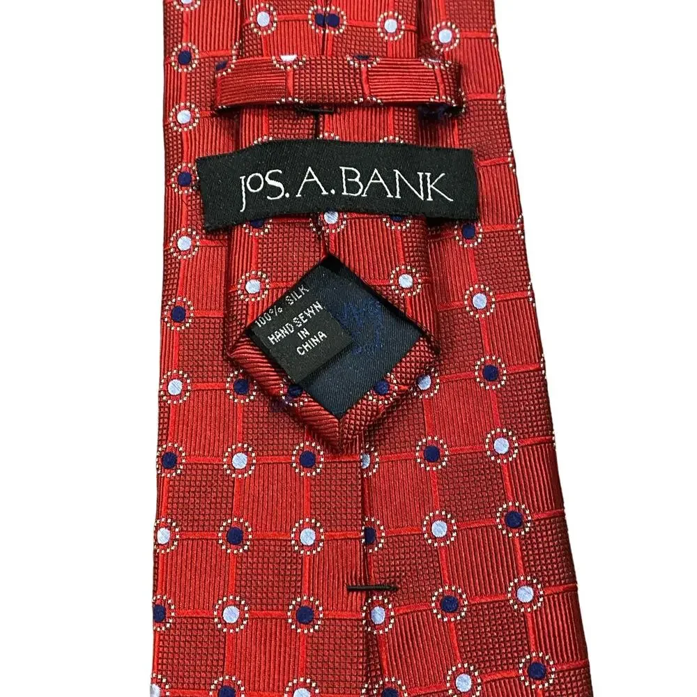 Joseph A. Bank Red and Blue Tie with Geometric Pattern